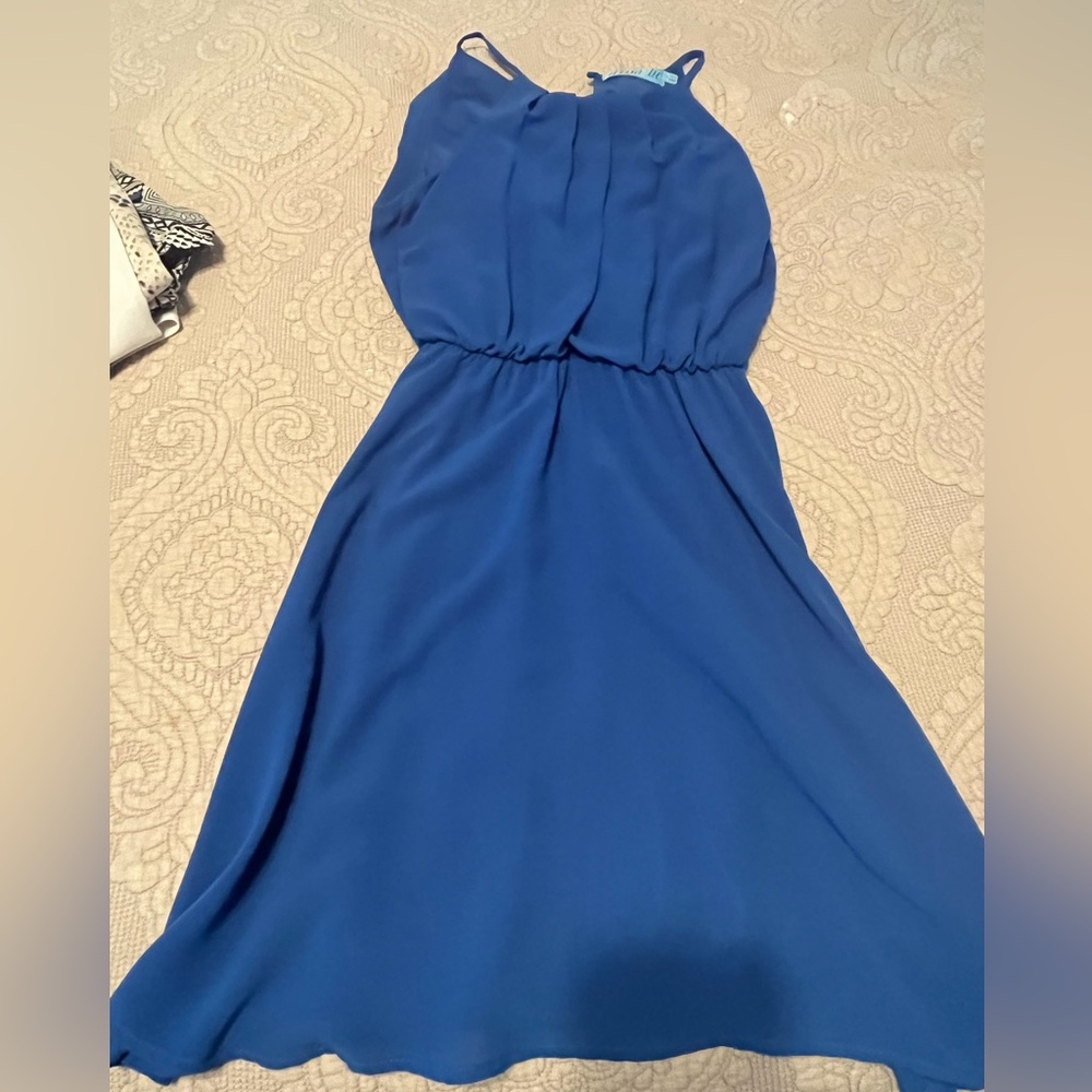 Blue halter fit & flare dress size small